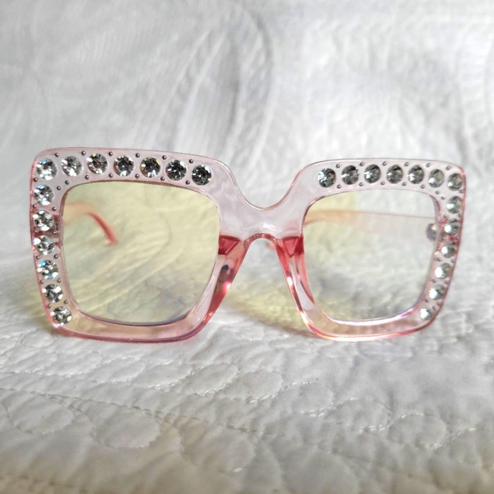 GlamBaby Bella Blue Light Glasses Pink Rhinestone UV Blocking